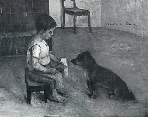 サンドイッチと犬と子供 作： Lovis Corinth